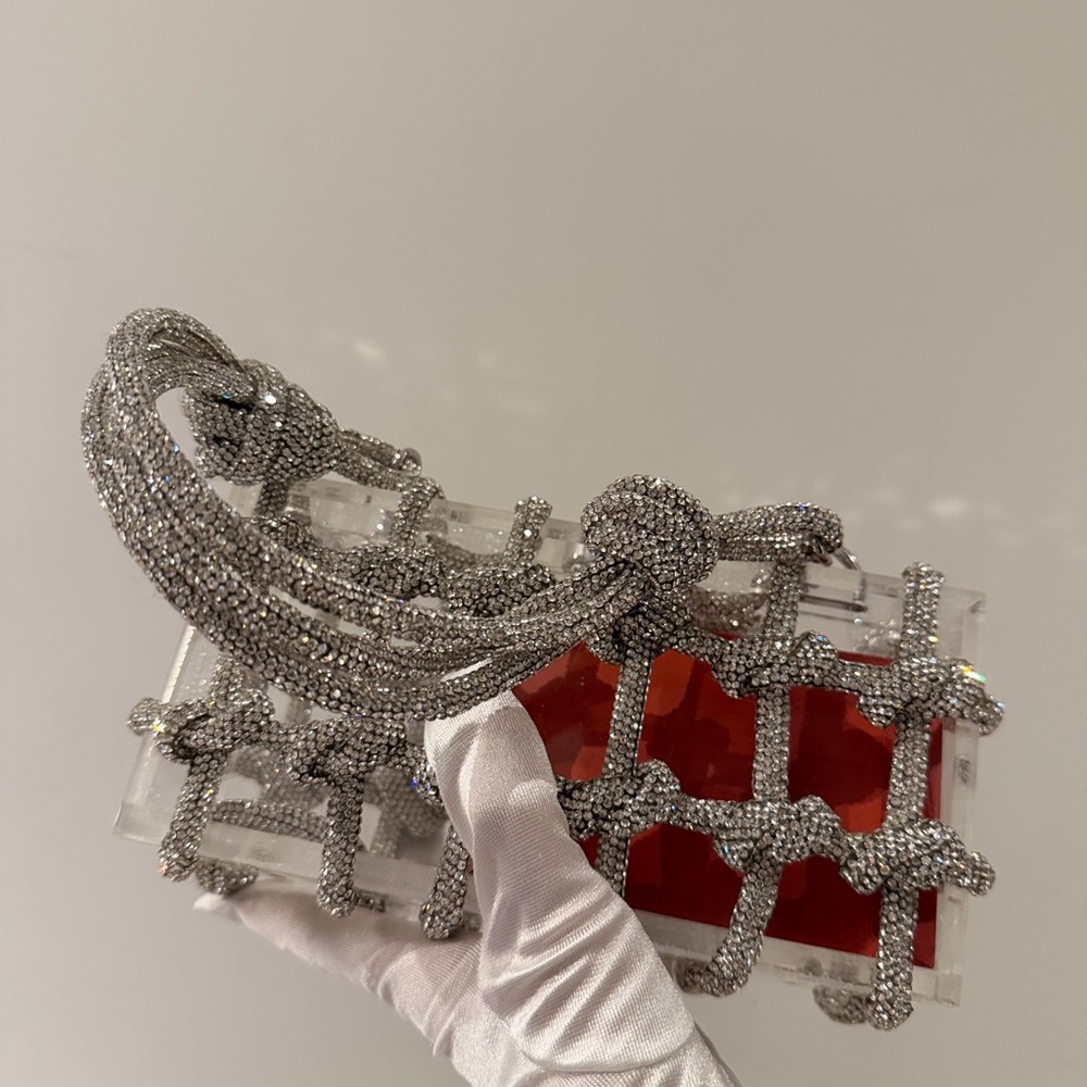 cult gaia Silver Crystal Knotted Acrylic Mini Shoulder Bag - Picture 5 of 14